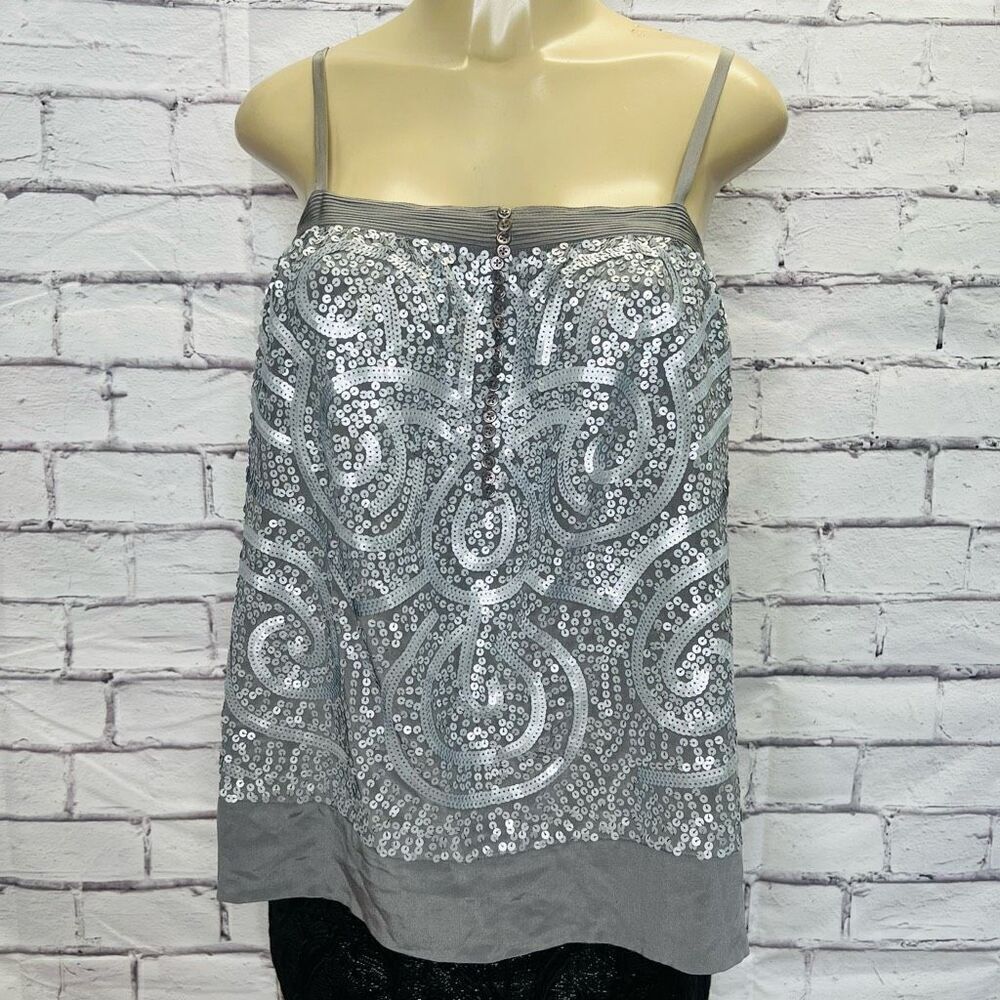 BCBGMaxazria Womens Light Charcoal Silk Sequined Woven Cami Top Size Small NWT